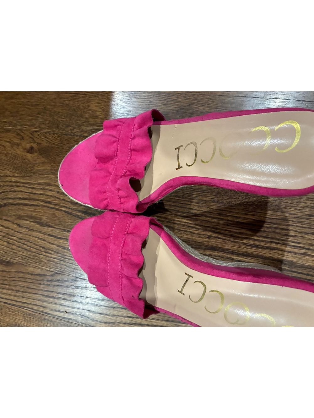 CCOCCI Pink Wedge Sandals with Ruffle Detail